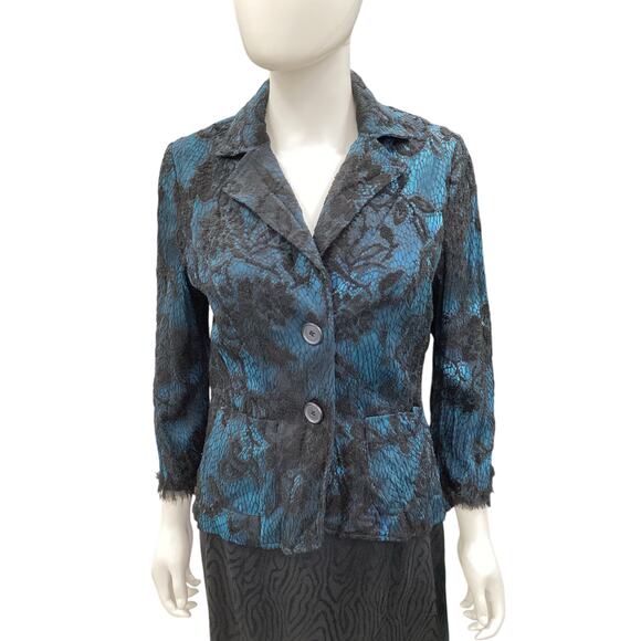 Alberto Makali Blazer Women’s SZM Lacey Overlay Raw Hem On Cuffs Turquoise Black - Picture 1 of 5